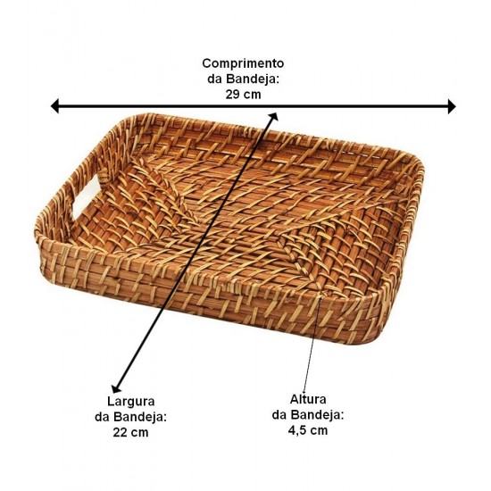 Bandeja 29cm Por 22cm Retangular Em Rattan